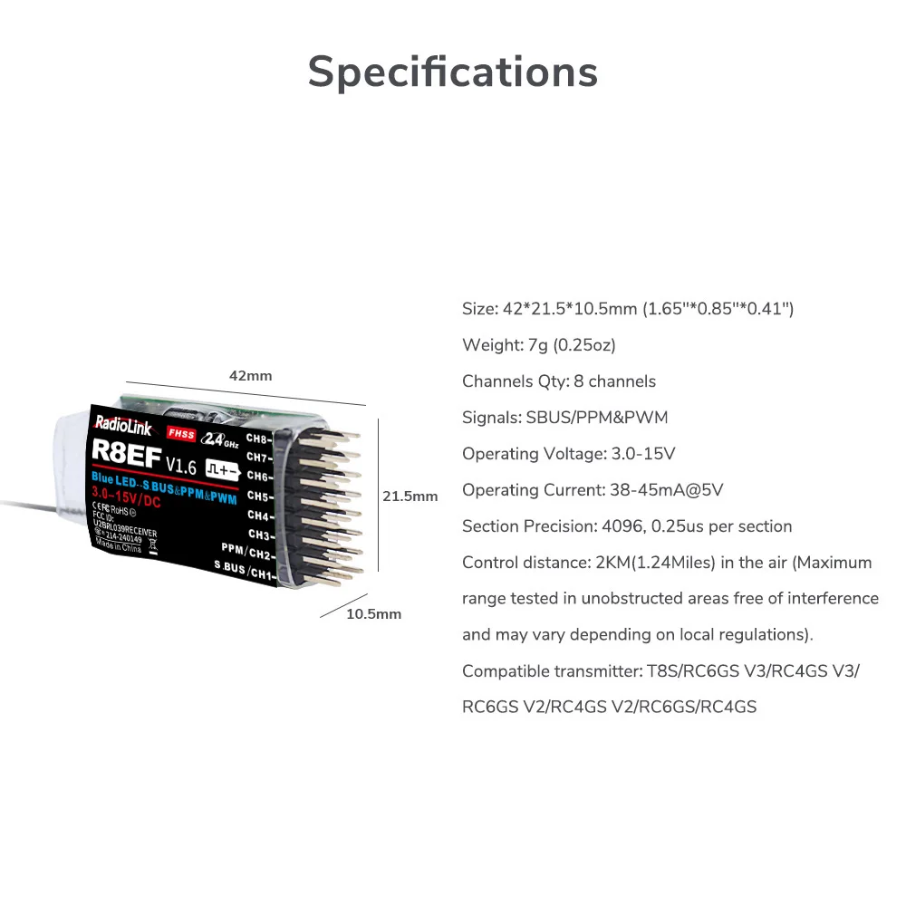 Radiolink R8EF Receiver 2.4G 8 - Receiver Sbus 8Ch recensione e prezzo