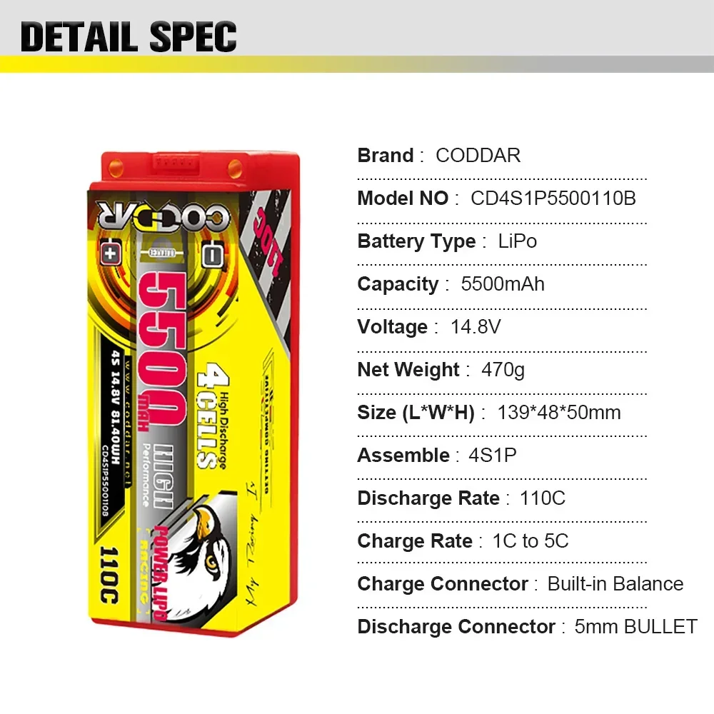 CODDAR 4S 14.8V 100C Lipo Batt - Lipo Battery 4S recensione e prezzo
